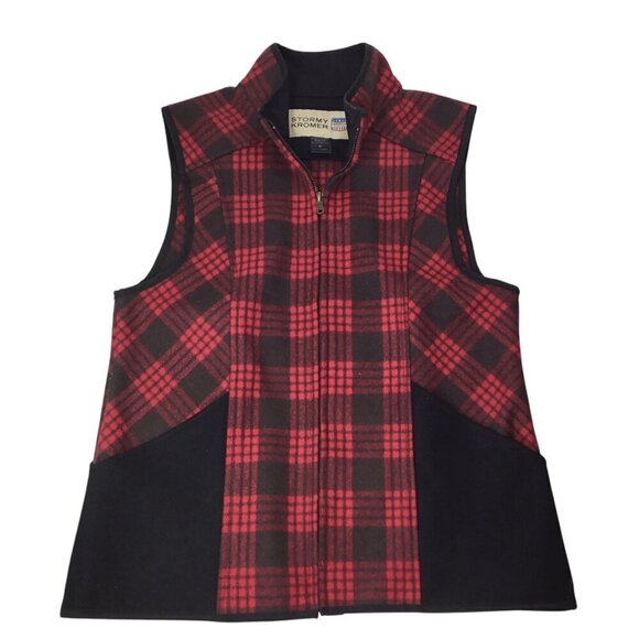 Stormy Kromer Ida Vest Wool Blend Buffalo Plaid Red Black Women's M Full Zip USA - Picture 4 of 8